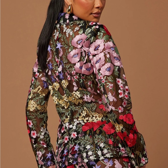 NWT Fashion Nova Sheer black Floral blazer - Picture 3 of 3